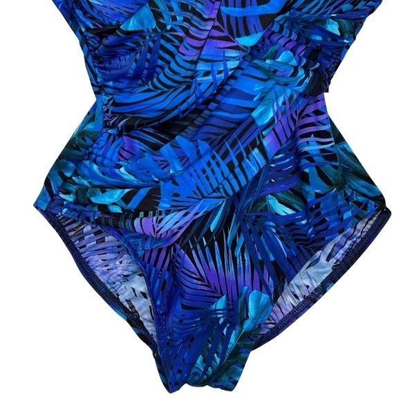 Miraclesuit Royal Palms Blue Swimsuit Size 10 Tropical Floral Print Underwire - Picture 6 of 12